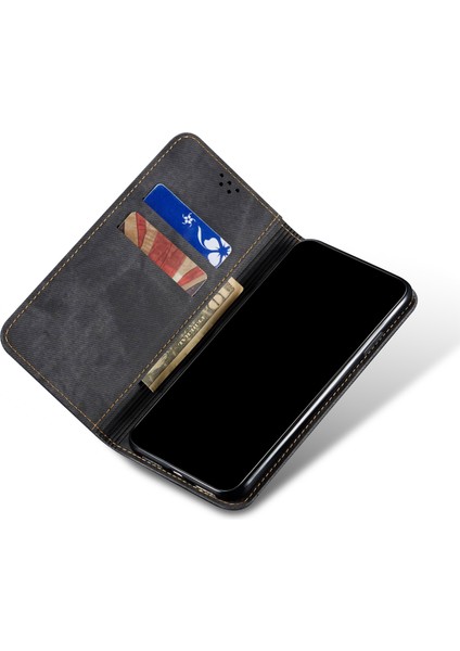 Kot Kumaş Doku Deri Cüzdan Standı Samsung Galaxy S21 Fe-Black (Yurt Dışından)