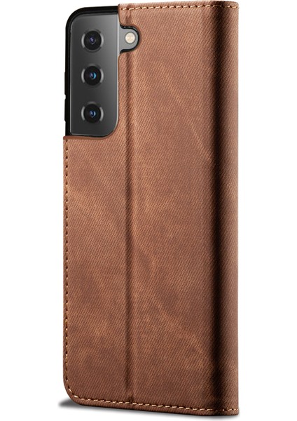 Kot Kumaş Doku Deri Cüzdan Standı Samsung Galaxy S21 Fe-Red Için (Yurt Dışından)