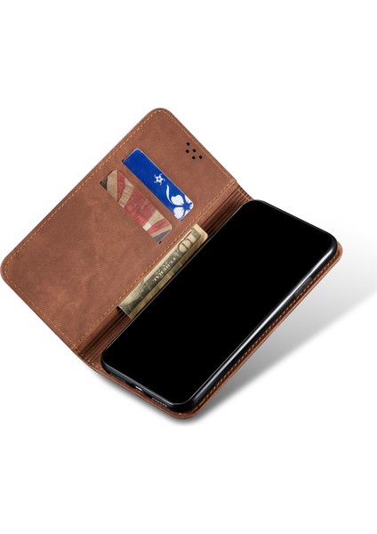 Kot Kumaş Doku Deri Cüzdan Standı Samsung Galaxy S21 Fe-Red Için (Yurt Dışından)