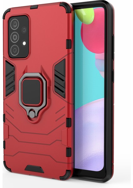 Samsung Galaxy A52 4G/5G/A52S 5g Serin Koruma Pc+Tpu Hibrid Telefon Kılıfı Kickstand-Red ile Shock Anti-Shock Telefon Kapağı (Yurt Dışından)