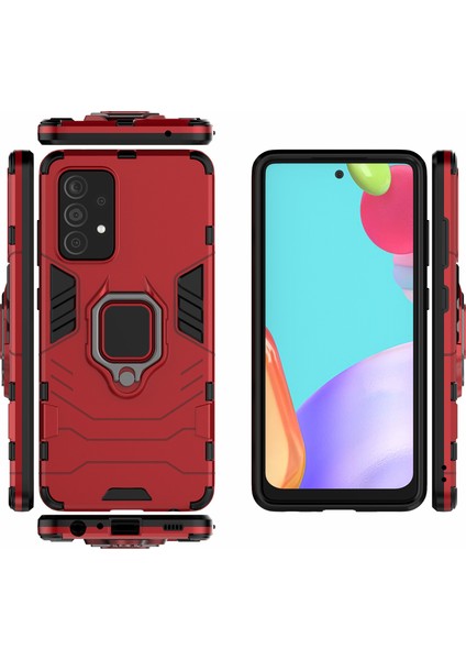 Samsung Galaxy A52 4G/5G/A52S 5g Serin Koruma Pc+Tpu Hibrid Telefon Kılıfı Kickstand-Red ile Shock Anti-Shock Telefon Kapağı (Yurt Dışından)