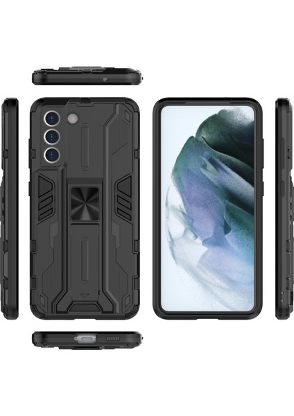 Samsung Galaxy S21 Fe-Black Için Kickstand ile Iyi Korumalı Şok Geçirmez Cep Telefonu Kasası Pc+Tpu Combo Kabuk (Yurt Dışından)