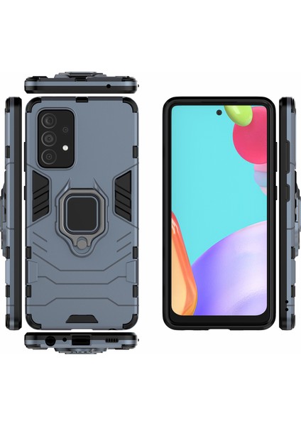 Samsung Galaxy A52 4G/5G/A52S 5g Serin Koruma Pc+Tpu Hibrid Telefon Kılıfı Kickstand-Mavi (Yurt Dışından)