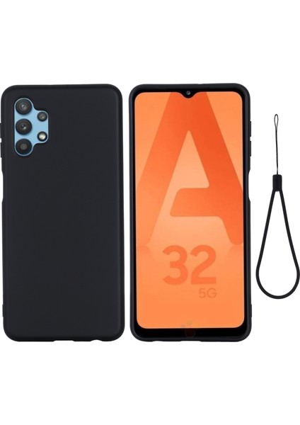 Samsung Galaxy A32 5G/M32 5g Slip Olmayan Sıvı Silikon Kılıf Yumuşak Mikrofiber Astar Şok Geçirmez Koruyucu Kapak Black (Yurt Dışından)