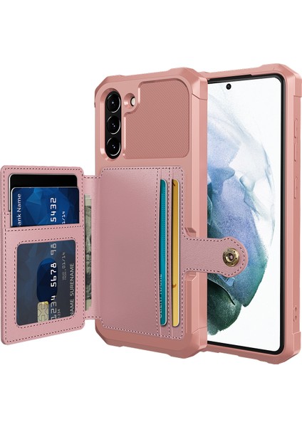 Samsung Galaxy S21 Fe Kickstand Pu Deri Kaplamalı Tpu Protector Kapağı Kart Tutucu Dahili Manyetik Sheet Pink (Yurt Dışından)
