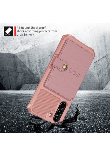 Samsung Galaxy S21 Fe Kickstand Pu Deri Kaplamalı Tpu Protector Kapağı Kart Tutucu Dahili Manyetik Sheet Pink (Yurt Dışından)