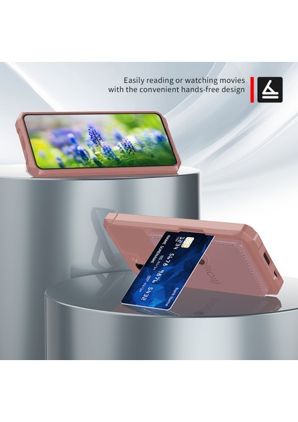 Samsung Galaxy S21 Fe Kickstand Pu Deri Kaplamalı Tpu Protector Kapağı Kart Tutucu Dahili Manyetik Sheet Pink (Yurt Dışından)
