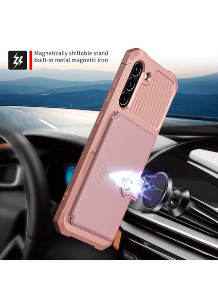 Samsung Galaxy S21 Fe Kickstand Pu Deri Kaplamalı Tpu Protector Kapağı Kart Tutucu Dahili Manyetik Sheet Pink (Yurt Dışından)