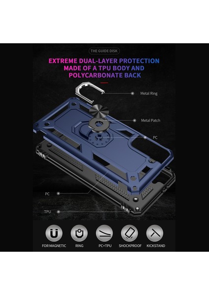 Samsung Galaxy S21 Fe-Mavisi Için Finger Ring Kickstand ile Fall Anti-Fone Hibrid Pc+Tpu+Metal Kılıf Kapağı (Yurt Dışından) fırsatları