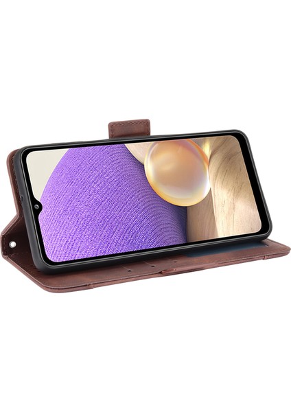 Deri Telefon Cüzdan Tasarım Standı Özellik Koruyucu Kapak Kılıfı Samsung Galaxy A32 5G/M32 5g-Brown Için Çoklu Kart Yuvası (Yurt Dışından)