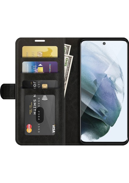 Samsung Galaxy S21 Fe-Black Için Cüzdanlı Çılgın At Doku Deri Stand Kılıfı (Yurt Dışından)