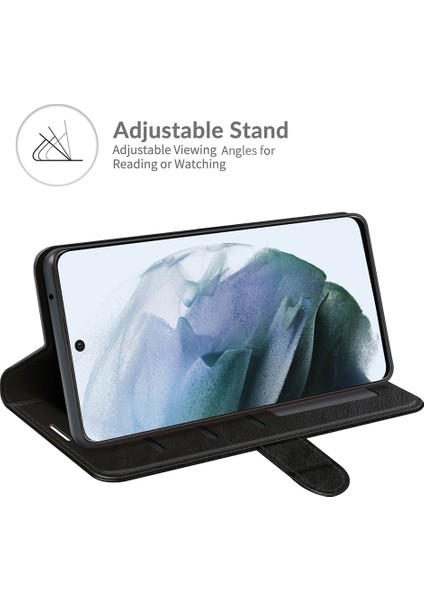 Samsung Galaxy S21 Fe-Black Için Cüzdanlı Çılgın At Doku Deri Stand Kılıfı (Yurt Dışından)