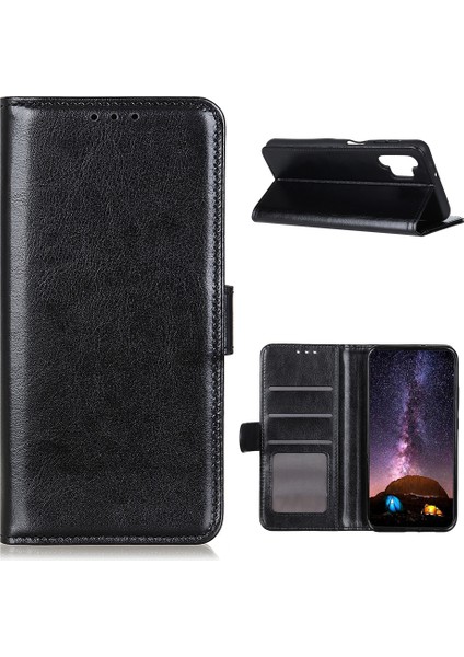 Çılgın At Deri Deri Telefon Cüzdan Stand Tasarım Koruyucu Kabuk Samsung Galaxy A32 4g (Ab Versiyonu) -Black (Yurt Dışından)