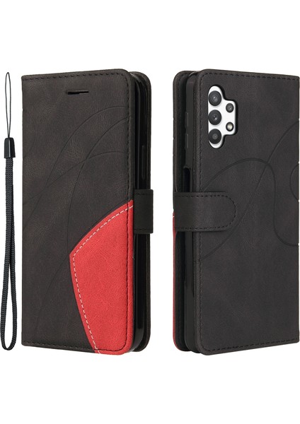 Slip Olmayan Şok Geçirmez Koruma Renk Ekleme Pu Deri Manyetik Toka Bilek Kayışı Samsung Galaxy A32 5G/M32 5g-Black Için (Yurt Dışından)