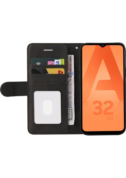 Slip Olmayan Şok Geçirmez Koruma Renk Ekleme Pu Deri Manyetik Toka Bilek Kayışı Samsung Galaxy A32 5G/M32 5g-Black Için (Yurt Dışından)