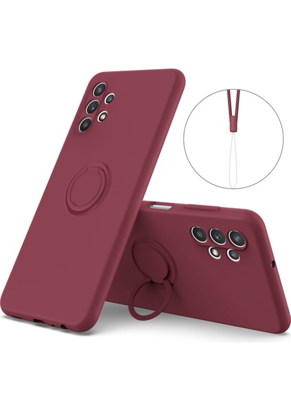 360 &#176; Döner Halka Kickstand Tasarımı Esnek Çevre Dostu Sıvı Silikon Telefon Koruyucu Kılıf Kabuk Samsung Galaxy A32 5G/M32 5g-Wine Kırmızı (Yurt Dışından)