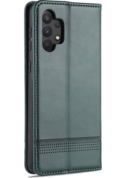 Samsung Galaxy A32 4g-Green Için Stand Cüzdan Otomatik Absorlanmış Manyetik Deri Kılıf (Yurt Dışından)