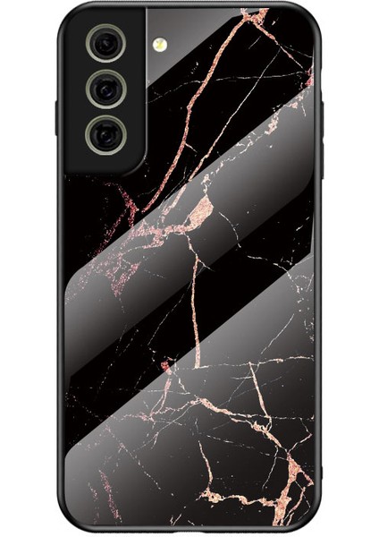 Çekmeye Dayanıklı Mermer Desen Lüks Sert Temperli Cam Arka Kapak Samsung Galaxy S21 Fe-Gold Siyah Mermer Için Telefon Kılıfı (Yurt Dışından)