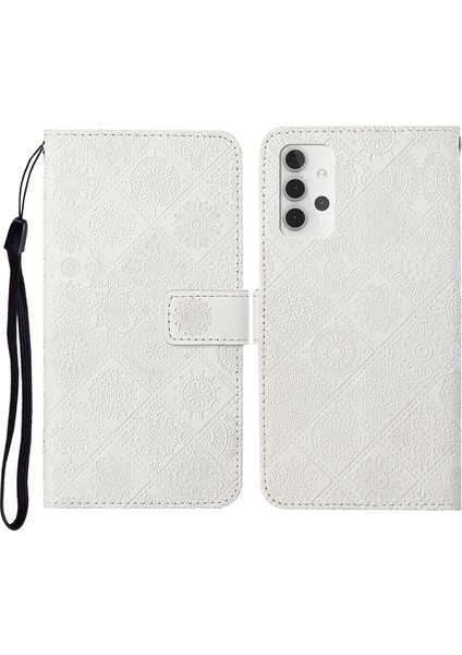Samsung Galaxy A32 5G/M32 5g Mıknatıs Telek Strap-White ile Baskılı Çiçek Cüzdan Deri Kılıf (Yurt Dışından)