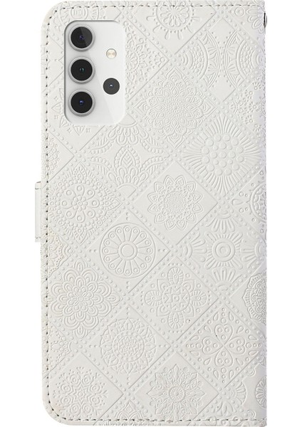 Samsung Galaxy A32 5G/M32 5g Mıknatıs Telek Strap-White ile Baskılı Çiçek Cüzdan Deri Kılıf (Yurt Dışından)