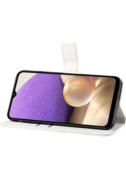 Samsung Galaxy A32 5G/M32 5g Mıknatıs Telek Strap-White ile Baskılı Çiçek Cüzdan Deri Kılıf (Yurt Dışından)