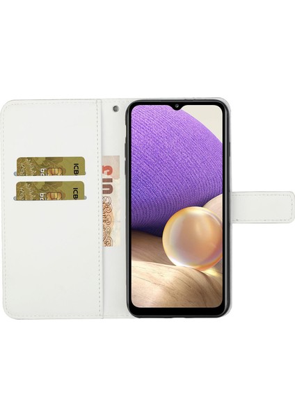 Samsung Galaxy A32 5G/M32 5g Mıknatıs Telek Strap-White ile Baskılı Çiçek Cüzdan Deri Kılıf (Yurt Dışından)