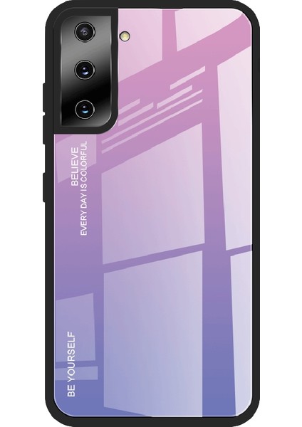 Renk Gradyan Tasarımı Kazanmaya Dayanıklı Temperli Cam Telefon Geri Koruma Samsung Galaxy S21 Fe-Pink/mor Için (Yurt Dışından)