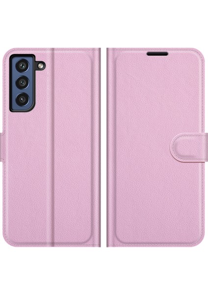 Cüzdan Tasarım Litchi Doku Deri Telefon Kılıfı Samsung Galaxy S21 Fe-Pink Stand ile Foli Flip Kapak (Yurt Dışından)