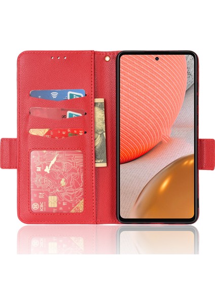 Litchi Doku Dokuna Dayanıklı Telefon Kılıfı Pu Deri Folyo Flip Cüzdan Kapağı Samsung Galaxy A53 5g-Kırmızı (Yurt Dışından)