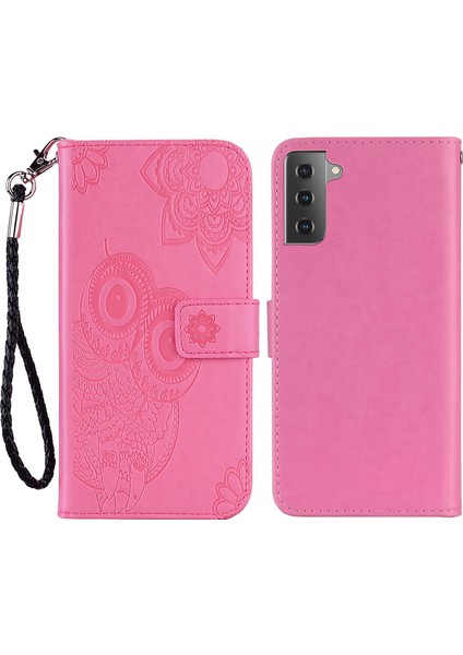 Baskı Baykuş Çiçek Deri Cüzdan Stand Telefon Kılıfı Samsung Galaxy S21 Fe-Rose (Yurt Dışından)