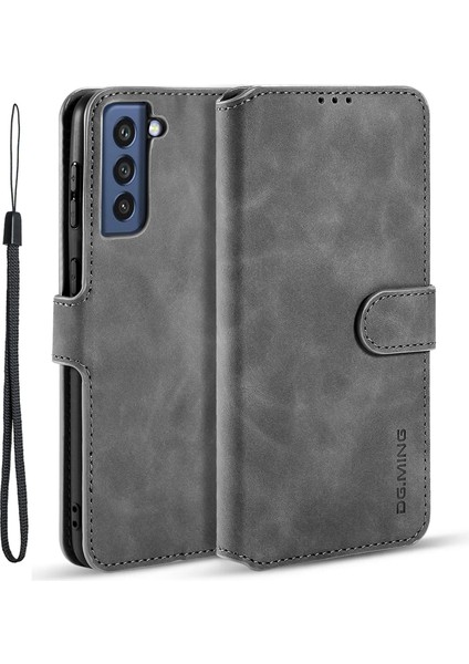Retro Tarzı Tam Koruma Deri Cüzdan Standı Samsung Galaxy S21 Fe-Grey Için Telefon Kasası Kapağı (Yurt Dışından)