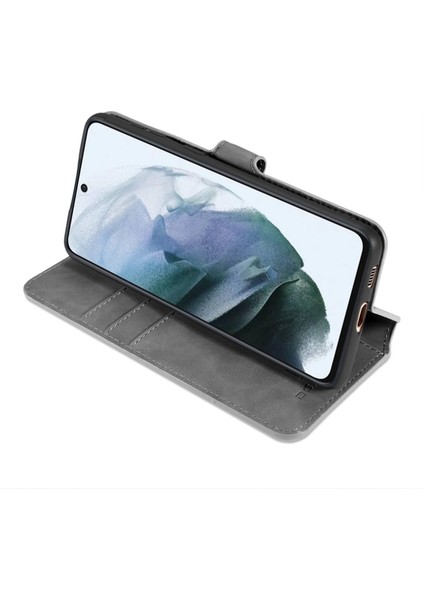 Retro Tarzı Tam Koruma Deri Cüzdan Standı Samsung Galaxy S21 Fe-Grey Için Telefon Kasası Kapağı (Yurt Dışından)