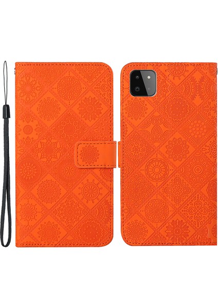 Baskılı Çiçek Cüzdanı Deri Koruyucu Kasa Mıknatıs Toka Kapak Samsung Galaxy A22 5g (Ab Versiyonu) -Orange (Yurt Dışından)