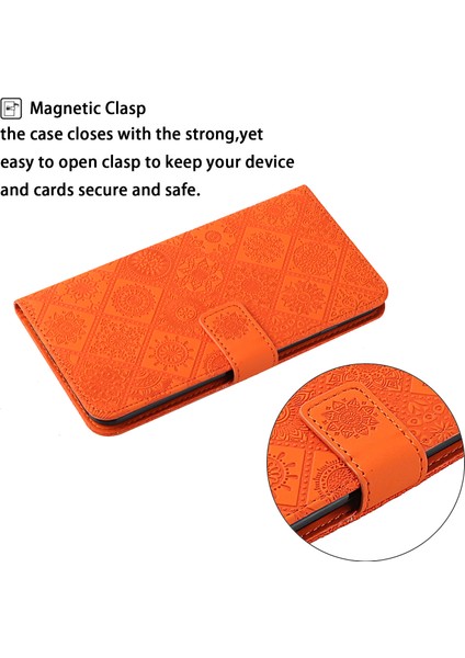 Baskılı Çiçek Cüzdanı Deri Koruyucu Kasa Mıknatıs Toka Kapak Samsung Galaxy A22 5g (Ab Versiyonu) -Orange (Yurt Dışından)