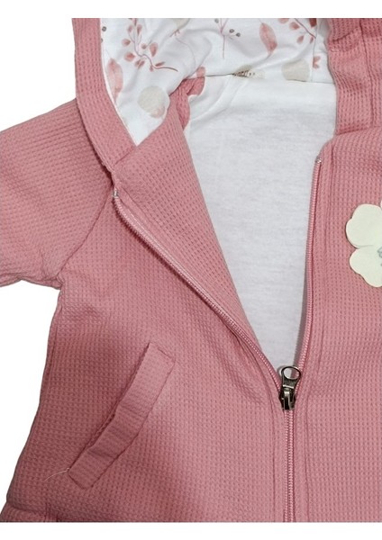 Baby 8333NY Kız Bebek Waffle Çiçekli Gül Kurusu Üçlü Takım indirimleri