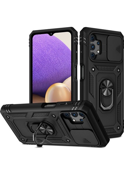 Slayt Kamera Koruyucusu Pc+Tpu Telefon Kılıfı Kickstand ve Samsung Galaxy A32 5G/M32 5g-Black Için Kart Yuvası ile (Yurt Dışından)