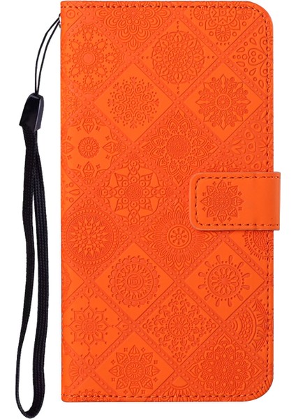 Baskılı Çiçek Cüzdanı Deri Koruyucu Kasa Mıknatıs Toka Kapak Samsung Galaxy A22 5g (Ab Versiyonu) -Orange (Yurt Dışından)