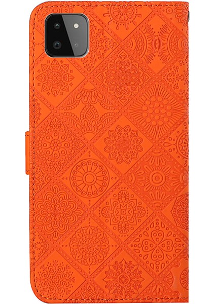 Baskılı Çiçek Cüzdanı Deri Koruyucu Kasa Mıknatıs Toka Kapak Samsung Galaxy A22 5g (Ab Versiyonu) -Orange (Yurt Dışından)