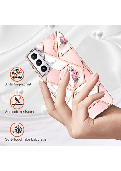 Yumuşak Tpu 2.0mm Imd Iml Elektrokaplama Telefon Kılıfı Kabuk Samsung Galaxy S21 Fe-Pink Mermer/çiçek Için Çiçek Mermer Desenli (Yurt Dışından)