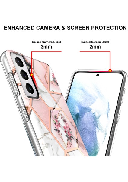 Yumuşak Tpu 2.0mm Imd Iml Elektrokaplama Telefon Kılıfı Kabuk Samsung Galaxy S21 Fe-Pink Mermer/çiçek Için Çiçek Mermer Desenli (Yurt Dışından)