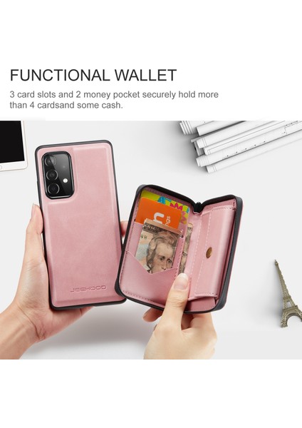 Samsung Galaxy A32 4g (Ab Versiyonu) Için Fermuar Kapanma Cüzdanı ile Manyetik Çıkarılabilir 2'si 1 Arada Zarif Deri Hibrit Kasa (Yurt Dışından)