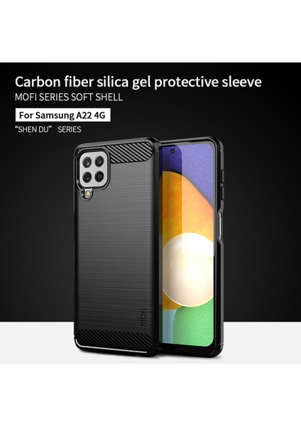 Samsung Galaxy A22 4g (Ab Versiyonu) Için Fırçalı Karbon Fiber Tasarımı Esnek Iyi Korunmuş Tpu Kapak Kılıfı-Blue (Yurt Dışından)