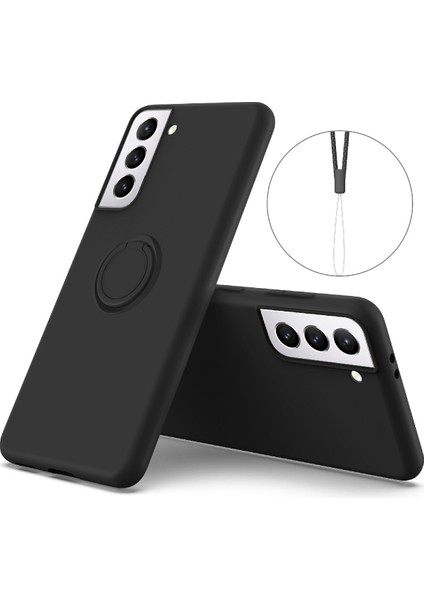 Sıvı Silikon Yüzük Kickstand Tasarım Telefon Koruyucu Kabuk Samsung Galaxy S21+5G-BLACK Için Kayış (Yurt Dışından)