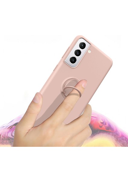 Sıvı Silikon Yüzük Kickstand Tasarım Telefon Koruyucu Kabuk Samsung Galaxy S21+5G-BLACK Için Kayış (Yurt Dışından)