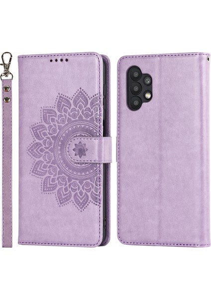 Samsung Galaxy A32 5g 5g R61 Doku Düşük Dikiş Telefon Kılıfı Tasarımı Çift Taraflı Manyetik Toka Deseni Baskılı Pu Deri Kapak Stand-Murple ile (Yurt Dışından)