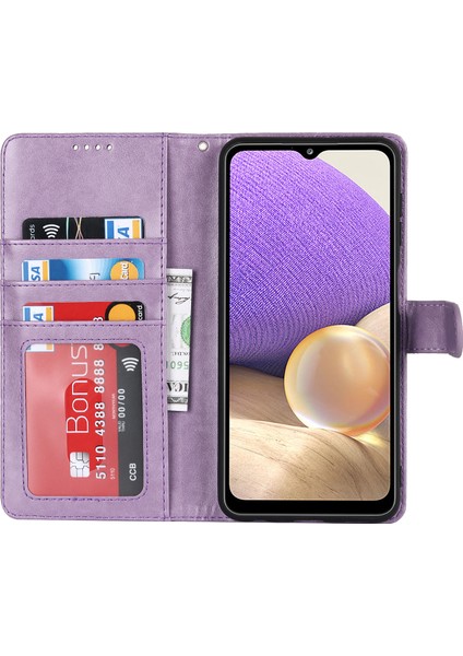 Samsung Galaxy A32 5g 5g R61 Doku Düşük Dikiş Telefon Kılıfı Tasarımı Çift Taraflı Manyetik Toka Deseni Baskılı Pu Deri Kapak Stand-Murple ile (Yurt Dışından)