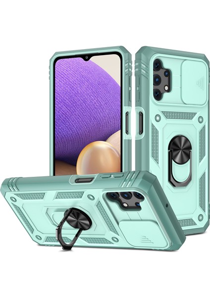 Slayt Kamera Koruyucusu Pc+Tpu Telefon Kılıfı Kickstand ve Samsung Galaxy A32 5G/M32 5g-Yeşil (Yurt Dışından)