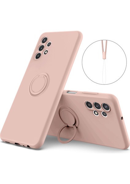 360 &#176; Döner Halka Kickstand Tasarımı Esnek Çevre Dostu Sıvı Silikon Telefon Koruyucu Kılıf Korusu Samsung Galaxy A32 5G/M32 5g-Pink Için Kayış (Yurt Dışından)