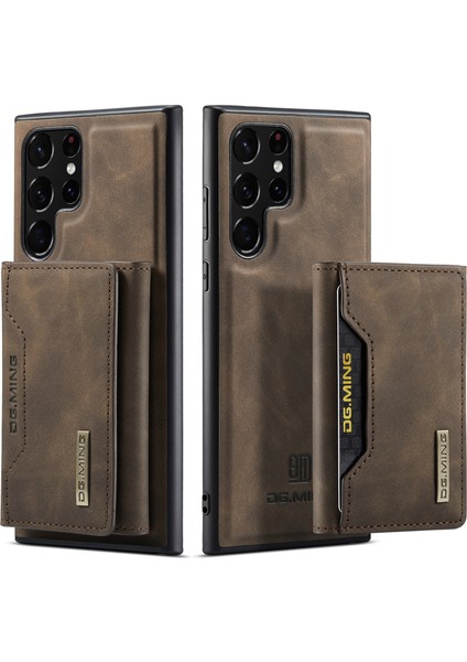 Fall Anti-Fall Manyetik 2'si 1 Arası Cüzdan Telefon Kılıfı Şok Geçirmez Telefon Koruyucu Samsung Galaxy S22 Ultra 5g-Coffee Için Kablosuz Şarj Desteği (Yurt Dışından)