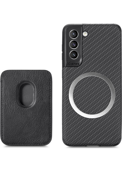 Samsung Galaxy S21 Fe 5g Cep Telefon Torbası Pu Deri Kapalı Tpu+Pvc Çıkarılabilir Kart Tutucu Karbon Fiber Doku Koruyucu Kapak Black (Yurt Dışından)